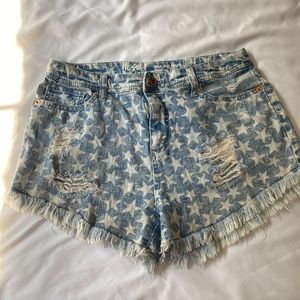 High rise Stars and Stripes jean cut off shorts